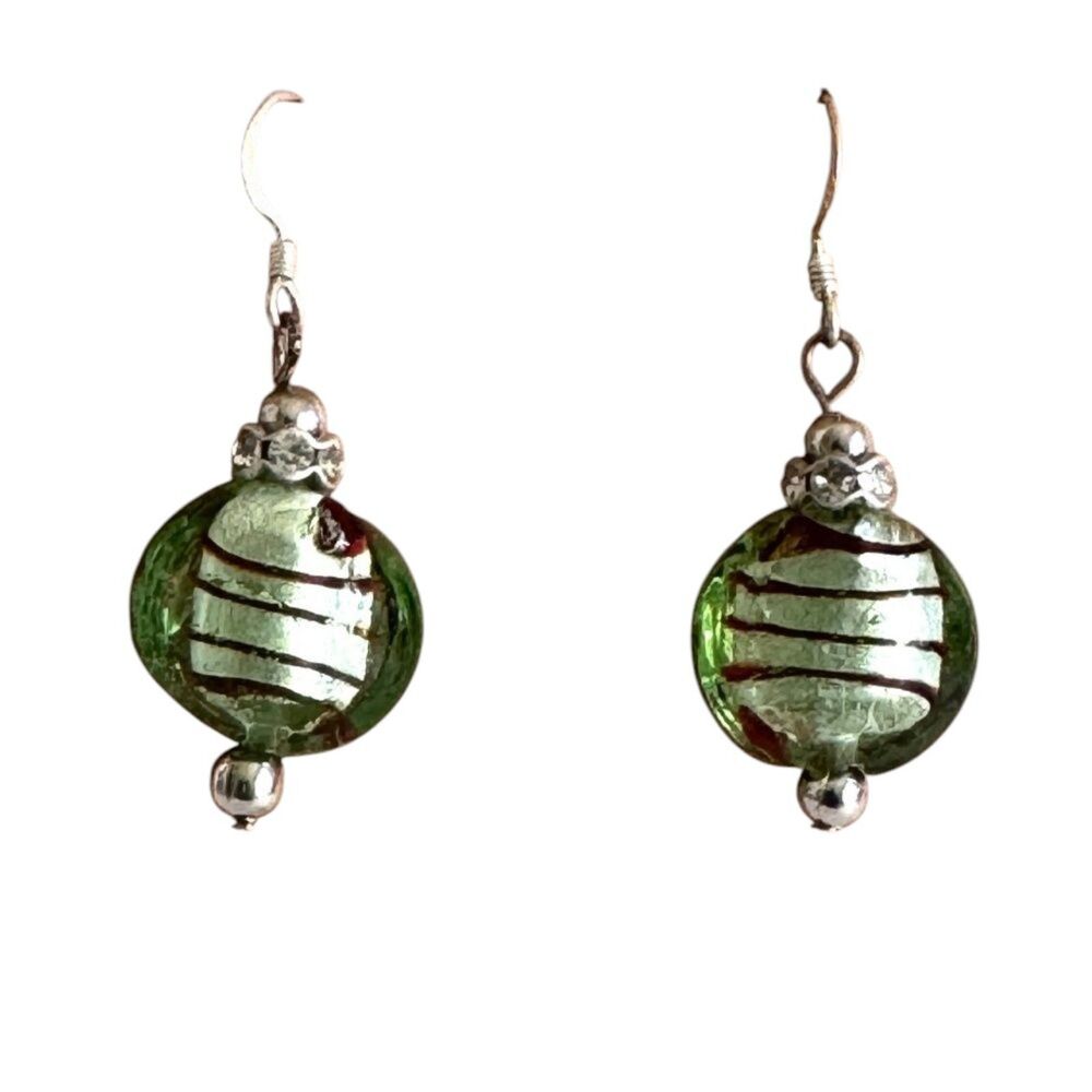 Green & Brown Murano Earrings on .925 Silver #369